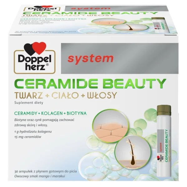 Doppelherz System Ceramide Beauty, owocowy smak mango i marakui, 25 ml x 30 ampułek