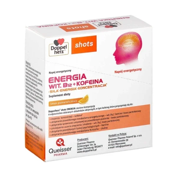 Doppelherz Shots Energia, witamina B12 i kofeina, 25 ml x 10 ampułek