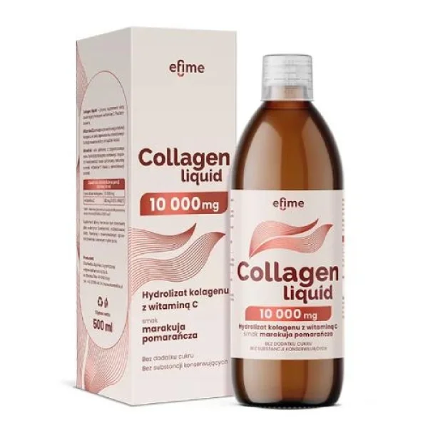 Efime Collagen liquid 10 000 mg Hydrolizat kolagenu z witaminą C, smak marakuja-pomarańcza, 500 ml