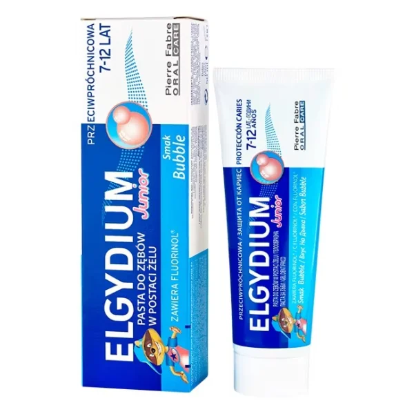 Elgydium Junior, pasta do zębów w postaci żelu dla dzieci, 7-12 lat, smak bubble, 50 ml