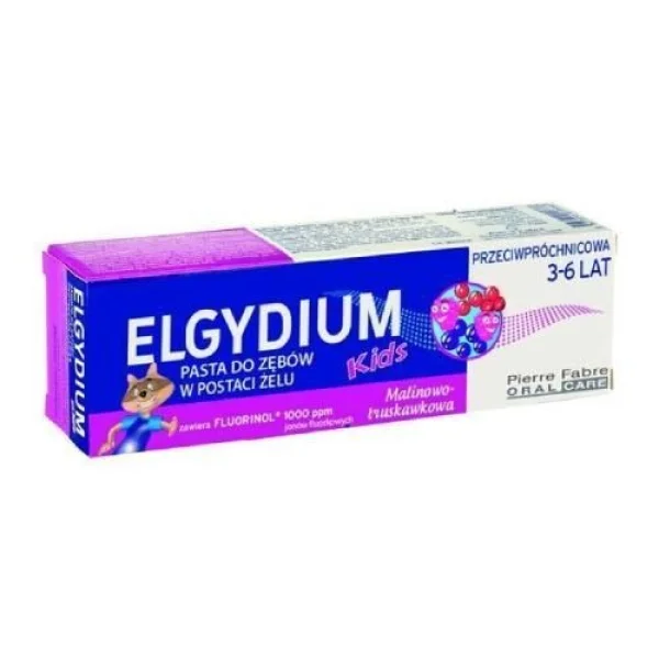 Elgydium Kids, pasta do zębów dla dzieci, 3-6 lat, smak malinowo-truskawkowy, 50 ml
