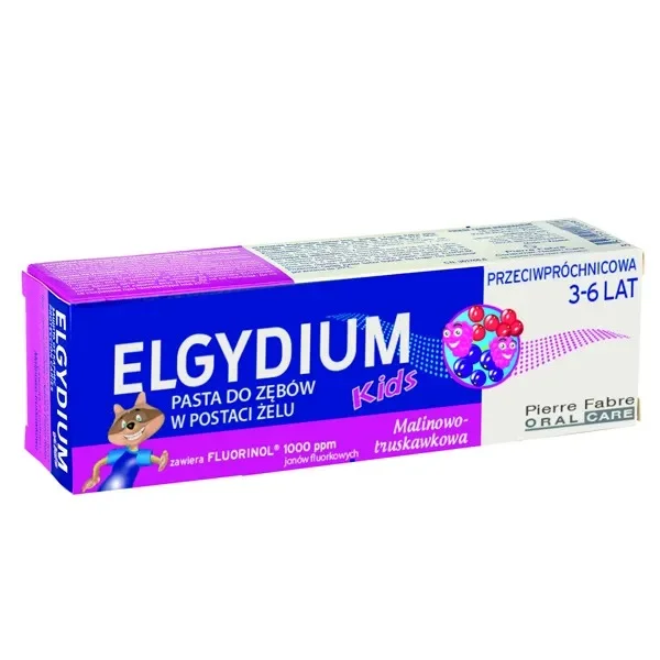 Elgydium Kids, przeciwpróchnicowa pasta do zębów dla dzieci 3-6 lat, malinowo-truskawkowa, 50 ml