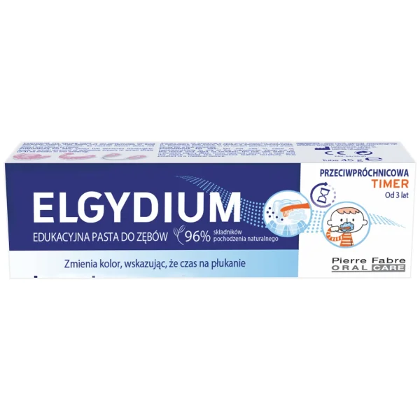 Elgydium Timer, edukacyjna pasta do zębów zmieniająca kolor, przeciwpróchnicowa, od 3 lat, 50 ml