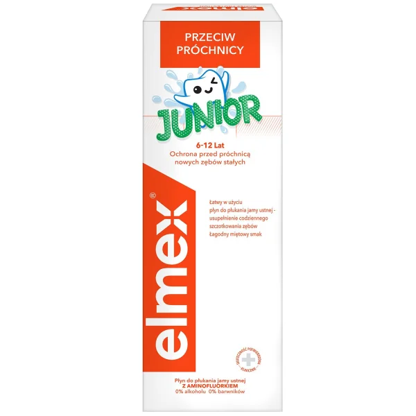 Elmex Junior, płyn do płukania jamy ustnej dla dzieci 6-12 lat, z aminofluorkiem, 400 ml