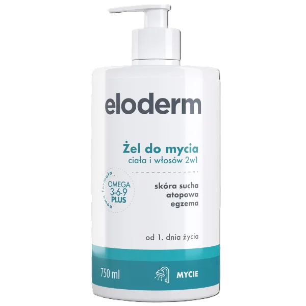 Eloderm, żel do mycia ciała i włosów 2w1, od 1 dnia życia, 750 ml