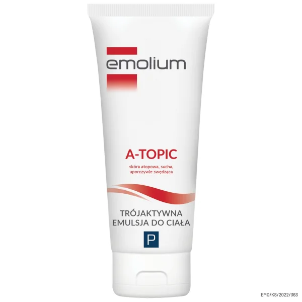 Emolium A-Topic, trójaktywna emulsja do ciała do skóry atopowej, suchej i uporczywie swędzącej, od 1 miesiąca, 200 ml
