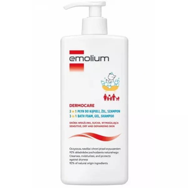 Emolium Dermocare, 3w1 płyn do kąpieli, żel do mycia, szampon, 750 ml