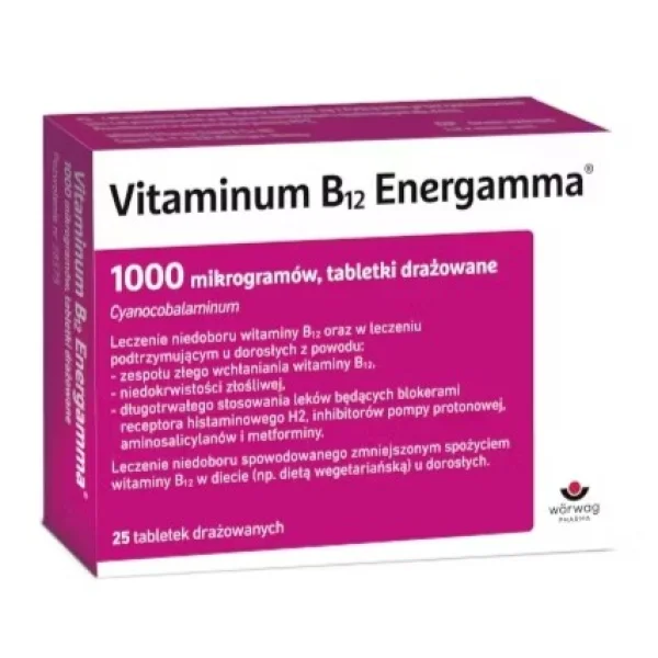 Vitaminum B12 Energamma 1000 mikrogramów, 25 tabletek drażowanych