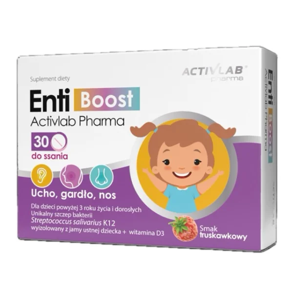Activlab Pharma EntiBoost, dla dzieci powyżej 3 lat i dorosłych, smak truskawkowy, 30 tabletek do ssania