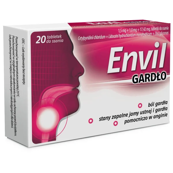 Envil Gardło 1,5 mg + 1 mg + 17,42 mg, 20 tabletek do ssania