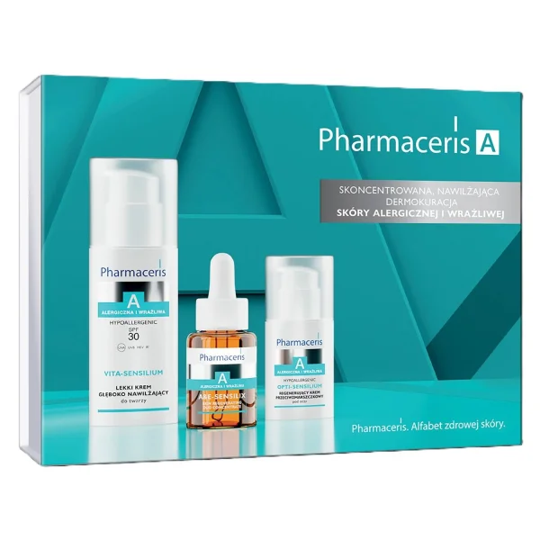 Zestaw Pharmaceris A 2025, lekki krem głęboko nawilżający, SPF 30, 50 ml + regenerujący duo koncentrat, 30 ml + regenerujący krem przeciwzmarszczkowy pod oczy, 15 ml
