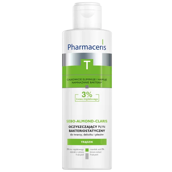Pharmaceris T Sebo-Almond-Claris, oczyszczający płyn bakteriostatyczny do twarzy, dekoltu i pleców, 190 ml