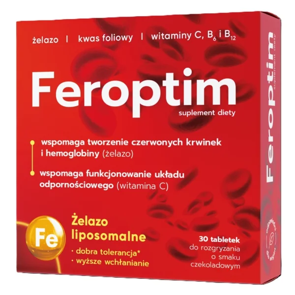 Feroptim, smak czekoladowy, 30 tabletek do rozgryzania