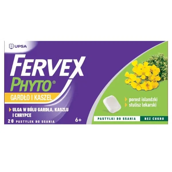 Fervex Phyto gardło i kaszel, 20 pastylek do ssania