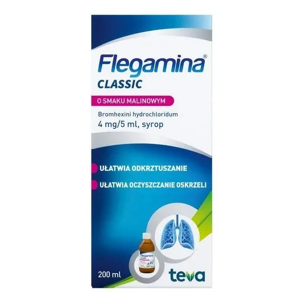 Flegamina Classic o smaku malinowym 4 mg/ 5 ml, syrop, 200 ml