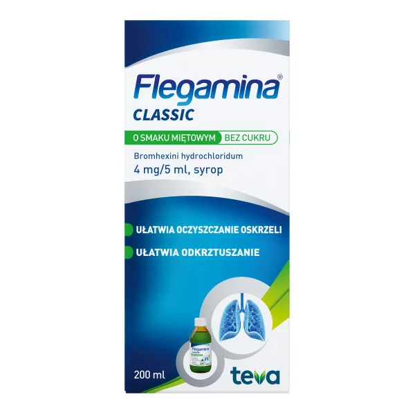 Flegamina Classic o smaku miętowym bez cukru 4 mg/ 5 ml, syrop, 200 ml