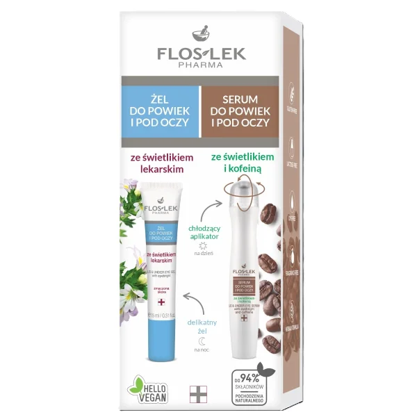 Flos-Lek zestaw do powiek i pod oczy ze świetlikiem, serum, 15 ml + żel, 15 ml