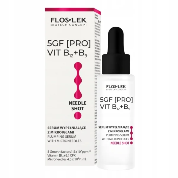 Floslek 5GF [PRO] VIT B12+B9, serum wypełniające z mikroigłami do twarzy NEEDLE SHOT, 30 ml