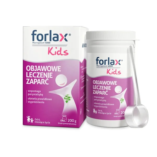 Forlax Kids objawowe leczenie zaparć, smak pomarańczowy, 200 g 