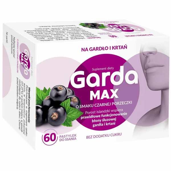 Garda Max, smak czarnej porzeczki, 60 pastylek do ssania