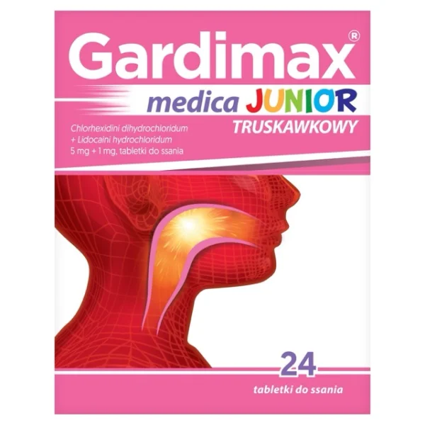 Gardimax Medica Junior truskawkowy 5 mg +1 mg, 24 tabletki do ssania