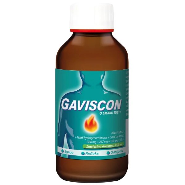 Gaviscon o smaku mięty (500 mg + 267 mg + 160 mg)/ 10 ml, zawiesina doustna, 250 ml