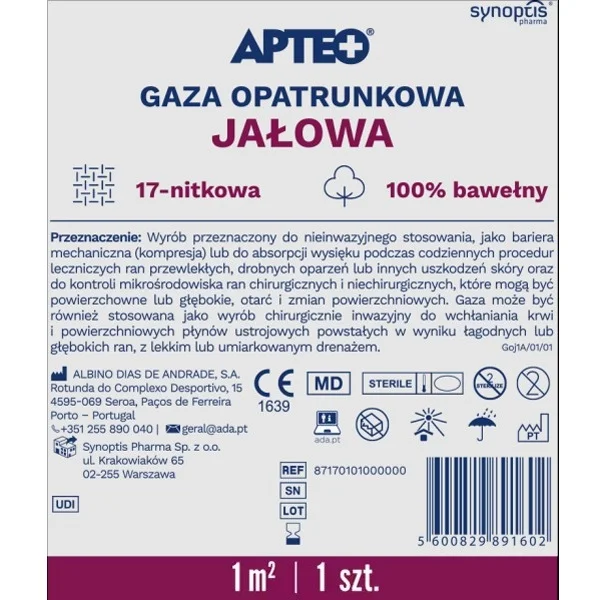 Gaza jałowa 17-nitkowa, 1 m2, 1 sztuka