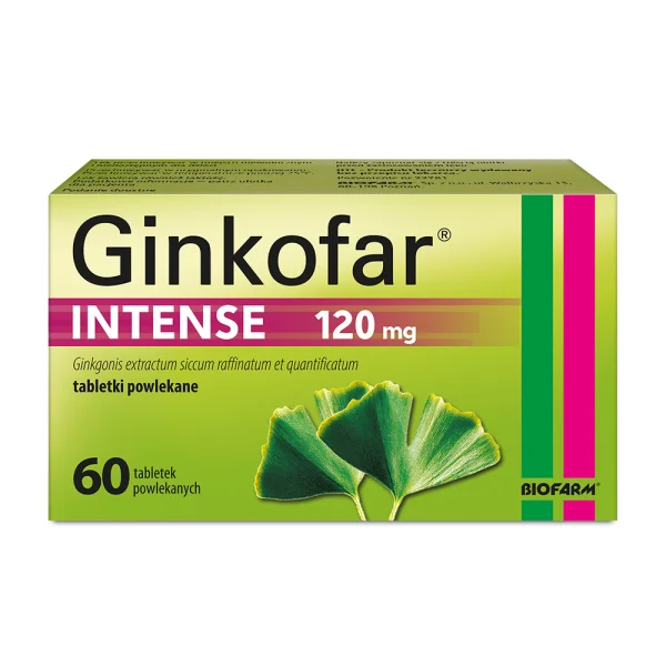 Ginkofar Intense 120 mg, wspiera pamięć, 60 tabletek powlekanych