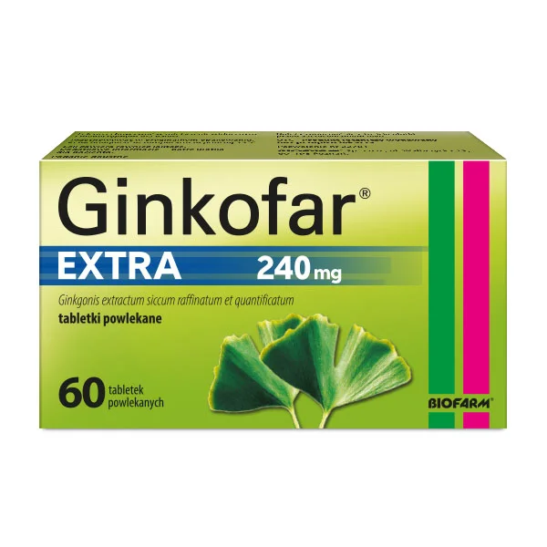 Ginkofar Extra 240 mg, wspiera pamięć, 60 tabletek powlekanych