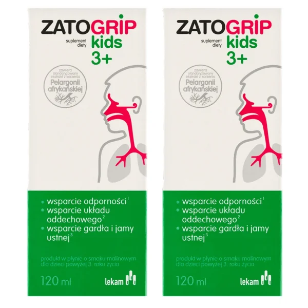 Zatogrip Kids 3+, smak malinowy, syrop, 120 ml