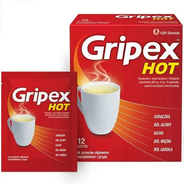Gripex Hot 650 mg + 50 mg + 10 mg, 12 saszetek
