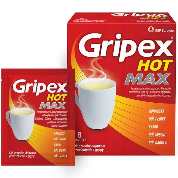 Gripex Hot Max 1000 mg + 100 mg + 12,2 mg, 8 saszetek