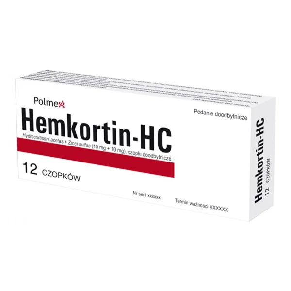 Hemkortin-HC 10 mg + 10 mg, czopki doodbytnicze, 12 sztuk