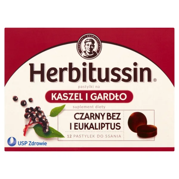 Herbitussin Kaszel i Gardło, czarny bez i eukaliptus, 12 pastylek do ssania