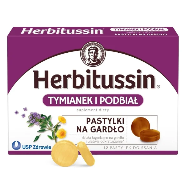 Herbitussin Tymianek i Podbiał, 12 pastylek do ssania