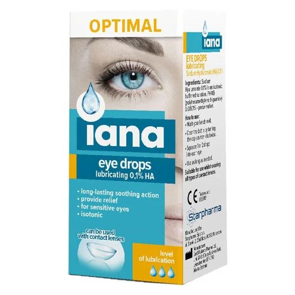 Iana Optimal, nawilżające krople do oczu 0,1 % HA, 10 ml