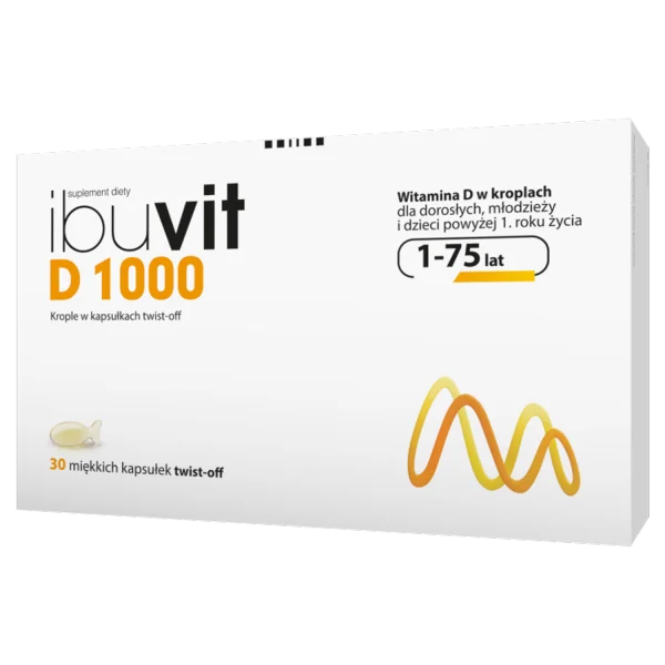 Ibuvit D 1000, witamina D dla dzieci powyżej 1 roku, młodzieży i dorosłych, 30 kapsułek twist off