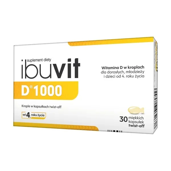 Ibuvit D 1000, witamina D dla dzieci powyżej 1 roku, młodzieży i dorosłych, 30 kapsułek twist off