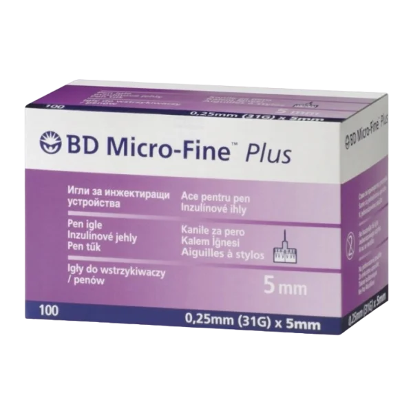 BD Micro-Fine Plus, igły do penów insulinowych 31G (0,25 mm) x 5 mm, 100 sztuk