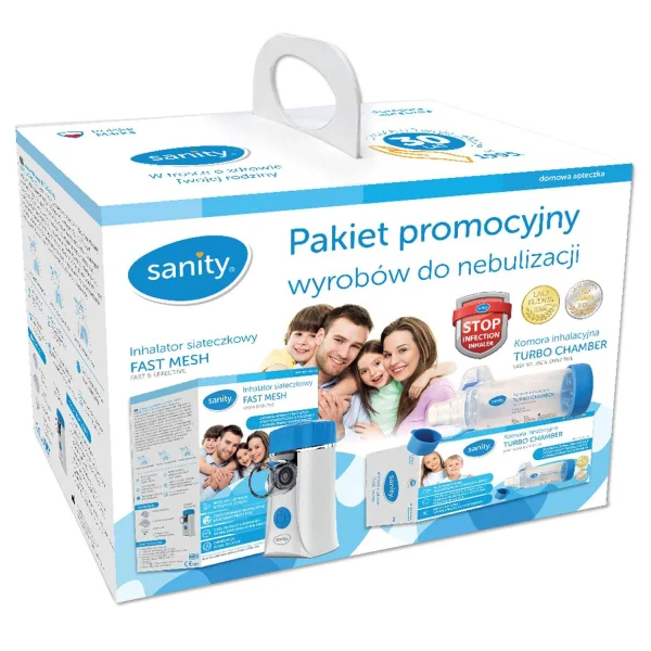 Sanity, pakiet promocyjny wyrobów do nebulizacji, Fast Mesh, inhalator siateczkowy, 1 sztuka + Turbo Chamber, komora inhalacyjna, 1 sztuka