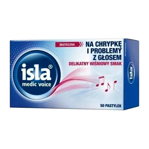 Isla Medic Voice, smak wiśniowy, 50 pastylek do ssania