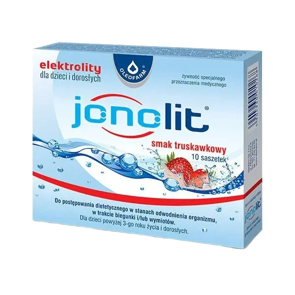 Jonolit, elektrolity dla dzieci i dorosłych, smak truskawkowy, 10 saszetek