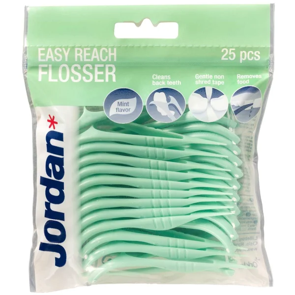 Jordan Easy Reach Flosser, nić dentystyczna i wykałaczki 2w1, miętowe, 25 sztuk