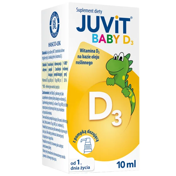 Juvit Baby D3, witamina D3 200 j.m. dla niemowląt od 1 dnia życia, krople, 10 ml