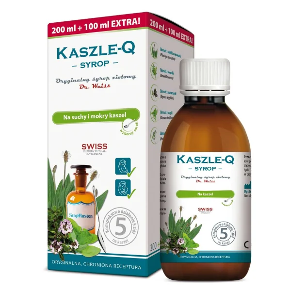 Kaszle-Q, syrop ziołowy na suchy i mokry kaszel, 300 ml