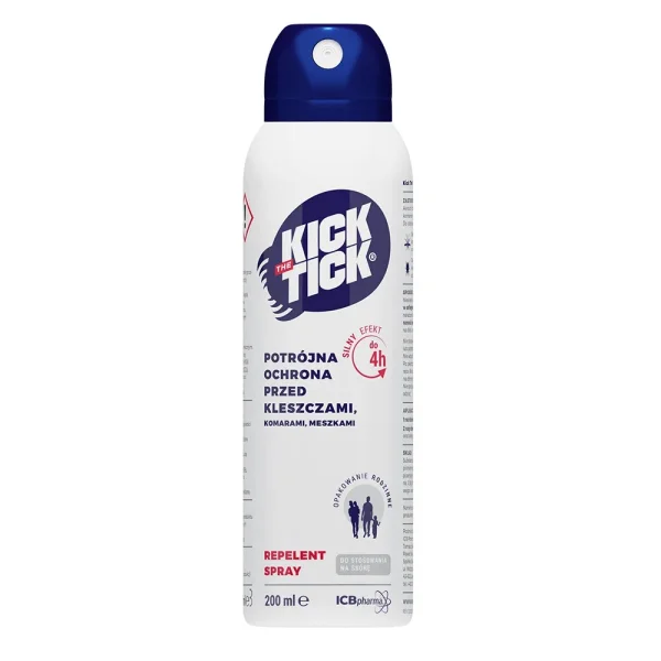 Kick the Tick Potrójna ochrona przed kleszczami, komarami i meszkami, spray, z IR3535 i ikarydyną, 200 ml