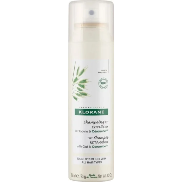 Klorane, ultrałagodny szampon suchy z owsem i Ceramide, włosy ciemne, 150 ml