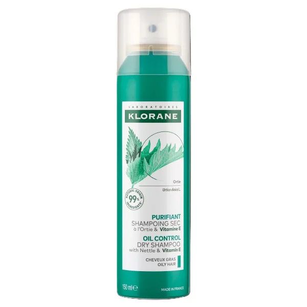 Klorane, seboregulujący szampon suchy z pokrzywą i witaminą E, 150 ml