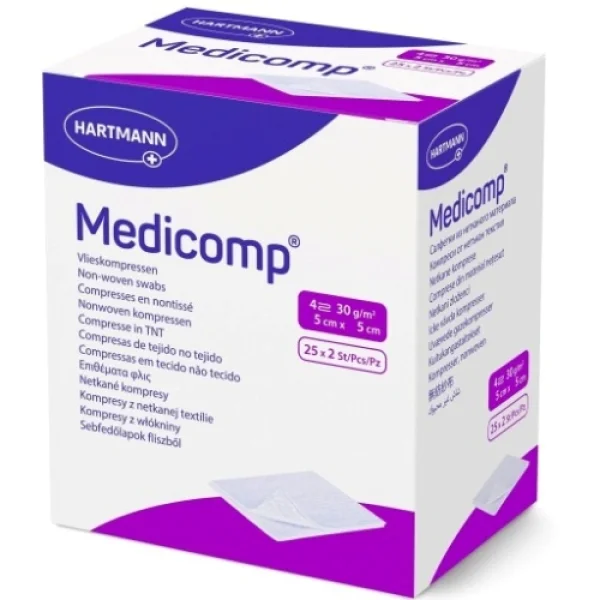 medicomp-kompresy-jalowe-wlokninowe-4-warstwowe-30-g/m2-5-cm-x-5-cm-50-sztuk