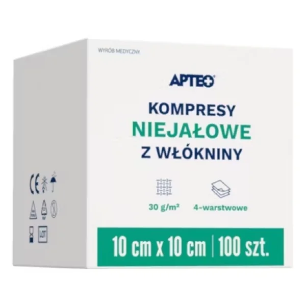 Apteo Kompresy niejałowe z włókniny 10 cm x 10 cm, 100 sztuk